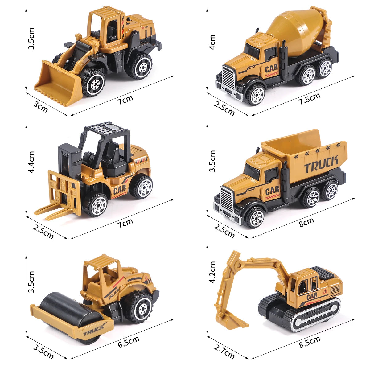 Set de 6 Véhicules de Chantier en Métal – Excavatrice, Bulldozer & Rouleau – Mini Modèles Diecast pour Enfants