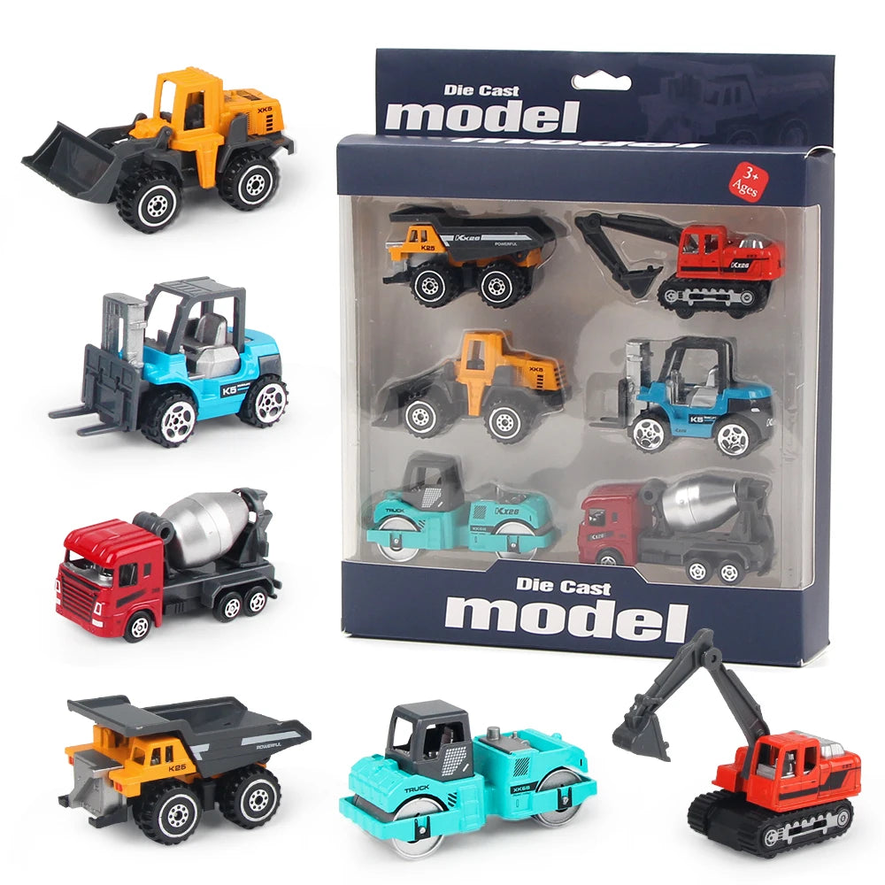Set de 6 Véhicules de Chantier en Métal – Camion, Tracteur, Chargeur & Pelleteuse – Jouets dès 3 ans