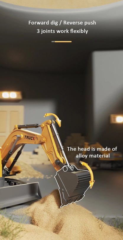 Pelleteuse télécommandée en alliage avec lumières et sons – Véhicule de chantier RC pour enfants