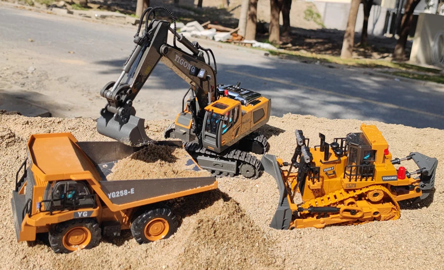 Véhicule de chantier télécommandé 4x4 – Pelleteuse, Camion-benne ou Bulldozer RC (modèle au choix)