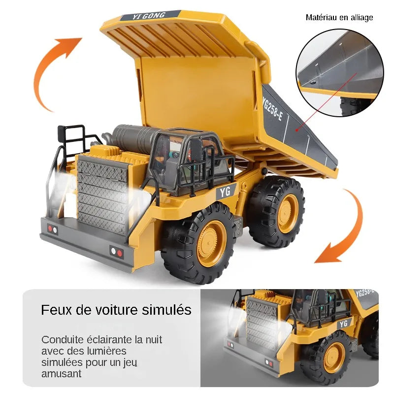 Camion-benne de chantier télécommandé 2,4 GHz – Véhicule RC en alliage pour enfants