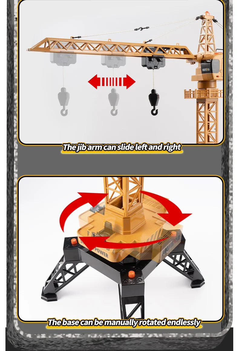 Grue télécommandé Huina  – Véhicule de chantier RC 12 canaux en alliage