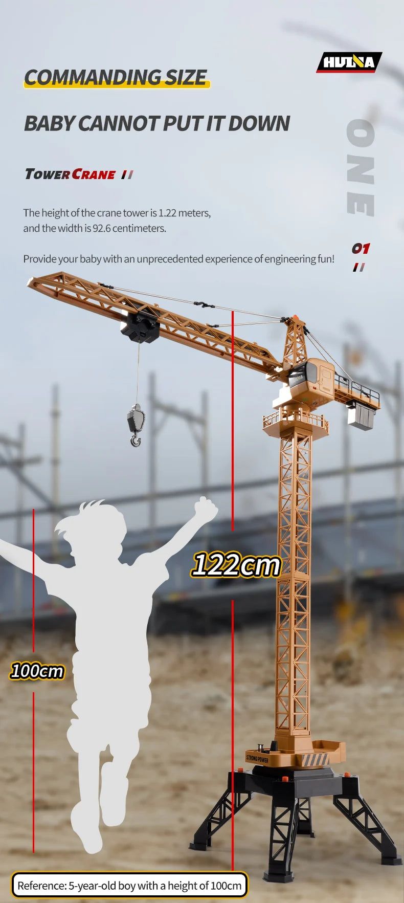 Grue télécommandé Huina  – Véhicule de chantier RC 12 canaux en alliage