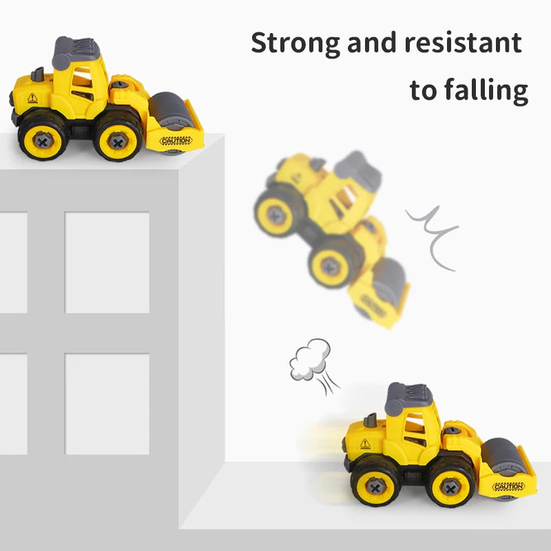 Coffret 8 Véhicules de Chantier à Monter – Excavatrice, Tracteur, Bulldozer & Camion de Pompier – Jouets Vis & Boulons pour Enfants