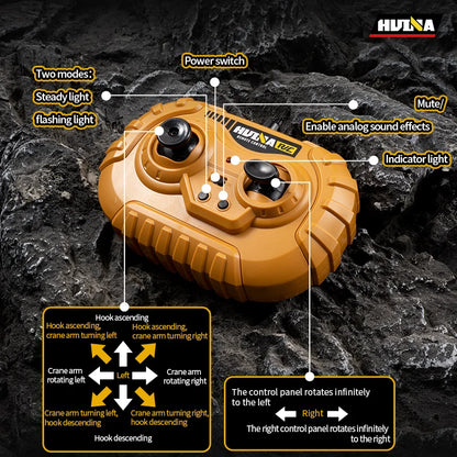 Grue télécommandé Huina  – Véhicule de chantier RC 12 canaux en alliage