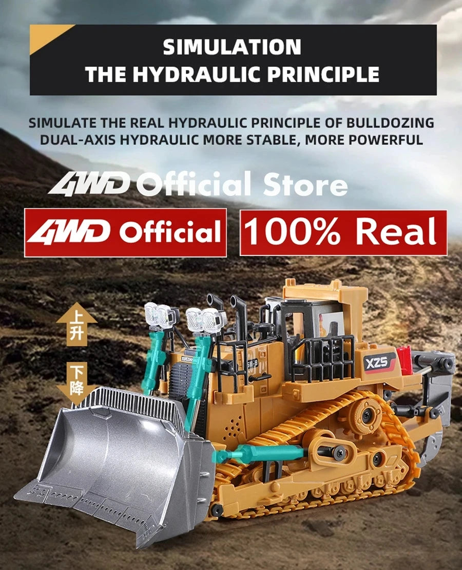 Véhicule de chantier télécommandé 4x4 – Pelleteuse, Camion-benne ou Bulldozer RC (modèle au choix)