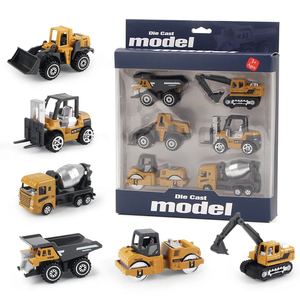 Set de 6 Véhicules de Chantier en Métal – Camion, Tracteur, Chargeur & Pelleteuse – Jouets dès 3 ans