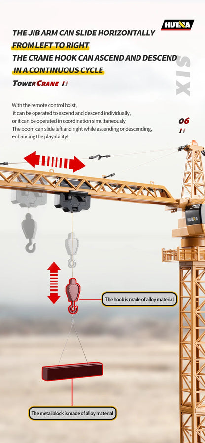 Grue télécommandé Huina  – Véhicule de chantier RC 12 canaux en alliage