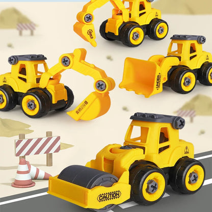 Coffret 8 Véhicules de Chantier à Monter – Excavatrice, Tracteur, Bulldozer & Camion de Pompier – Jouets Vis & Boulons pour Enfants