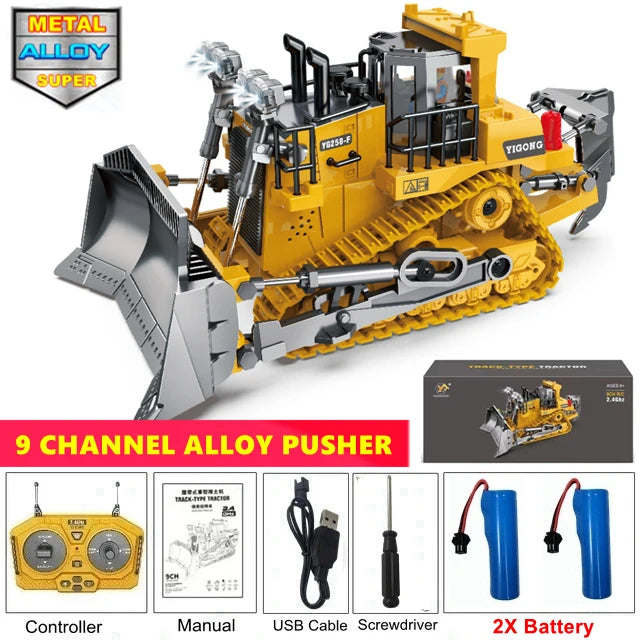 Véhicule de chantier télécommandé 4x4 – Pelleteuse, Camion-benne ou Bulldozer RC (modèle au choix)