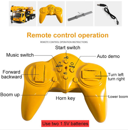 Camion grue télécommandé – Véhicule de chantier RC 2,4 GHz avec flèche élévatrice pour enfants