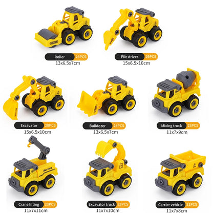 Coffret 8 Véhicules de Chantier à Monter – Excavatrice, Tracteur, Bulldozer & Camion de Pompier – Jouets Vis & Boulons pour Enfants