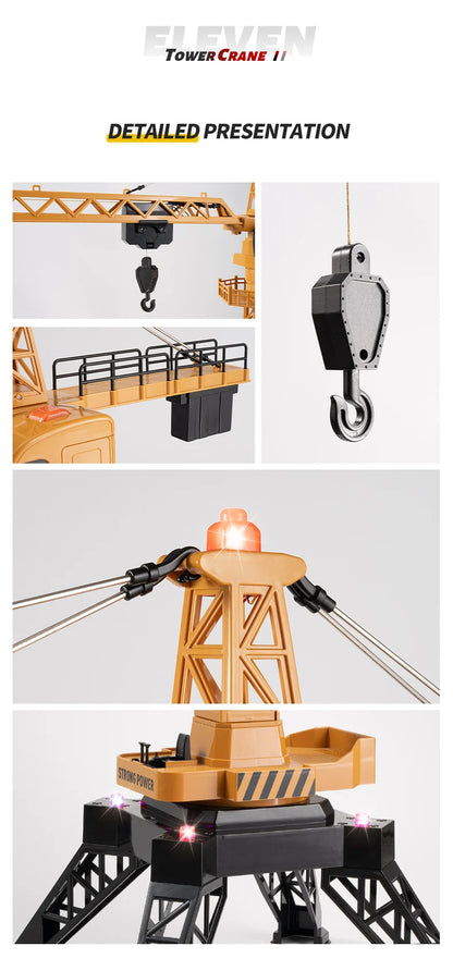 Grue télécommandé Huina  – Véhicule de chantier RC 12 canaux en alliage