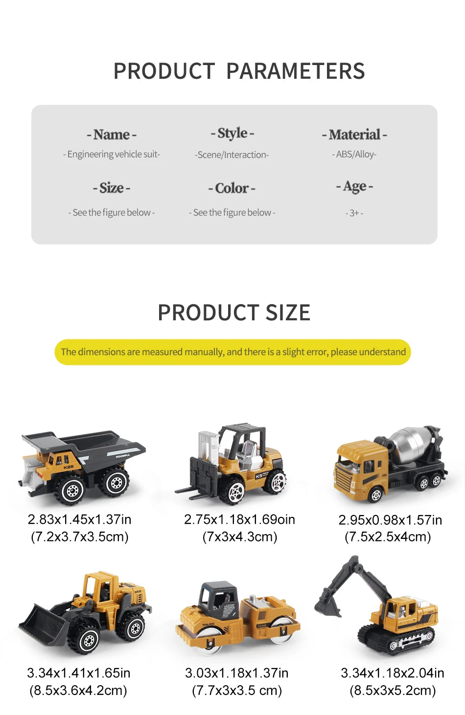 Set de 6 Véhicules de Chantier en Métal – Camion, Tracteur, Chargeur & Pelleteuse – Jouets dès 3 ans