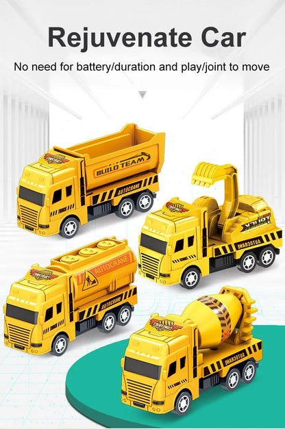 Lot de 4 Camions de Chantier à Remonter – Camion Benne, Grue et Engins