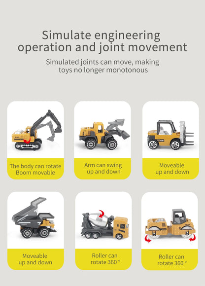 Set de 6 Véhicules de Chantier en Métal – Camion, Tracteur, Chargeur & Pelleteuse – Jouets dès 3 ans