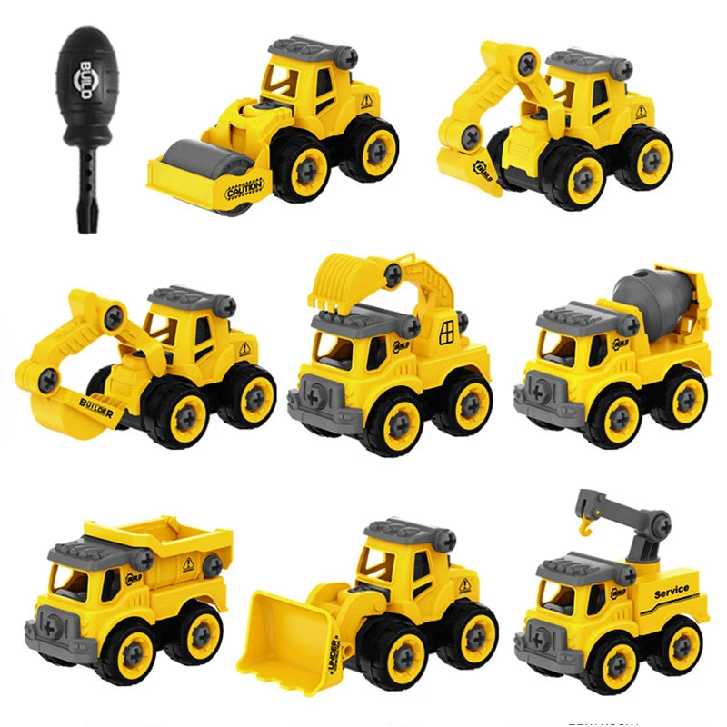 Coffret 8 Véhicules de Chantier à Monter – Excavatrice, Tracteur, Bulldozer & Camion de Pompier – Jouets Vis & Boulons pour Enfants