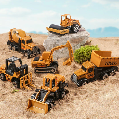 Set de 6 Véhicules de Chantier en Métal – Excavatrice, Bulldozer & Rouleau – Mini Modèles Diecast pour Enfants
