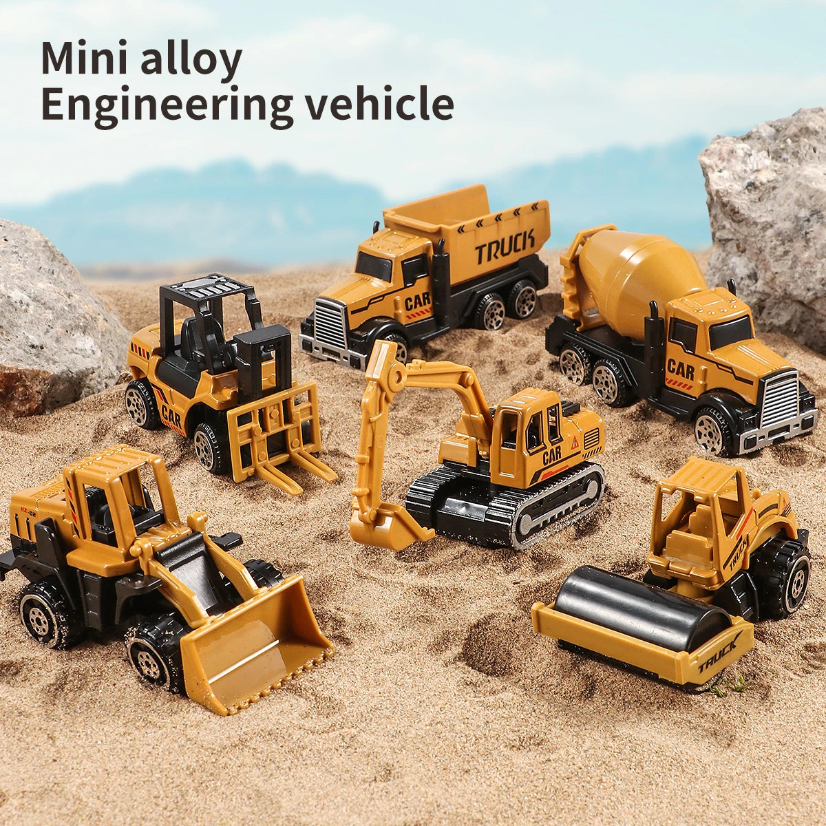 Set de 6 Véhicules de Chantier en Métal – Excavatrice, Bulldozer & Rouleau – Mini Modèles Diecast pour Enfants