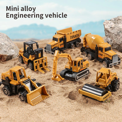 Set de 6 Véhicules de Chantier en Métal – Excavatrice, Bulldozer & Rouleau – Mini Modèles Diecast pour Enfants