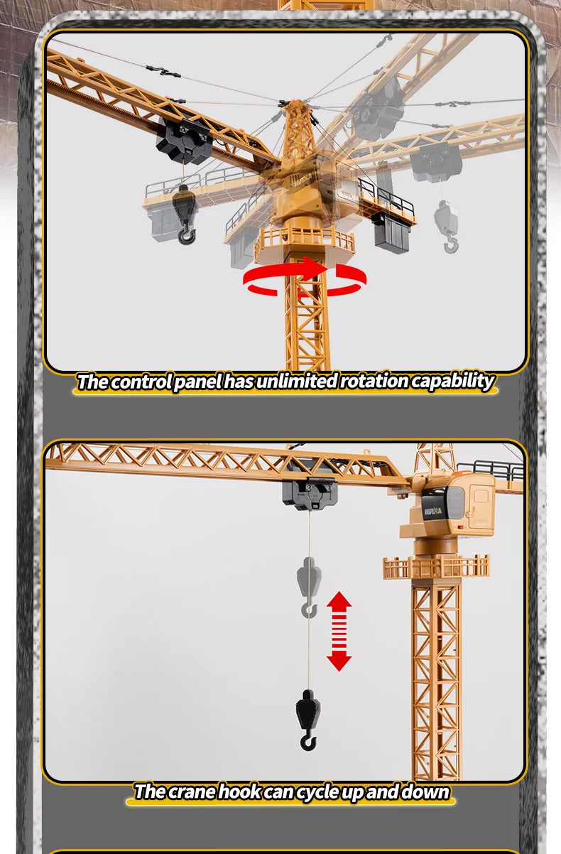 Grue télécommandé Huina  – Véhicule de chantier RC 12 canaux en alliage