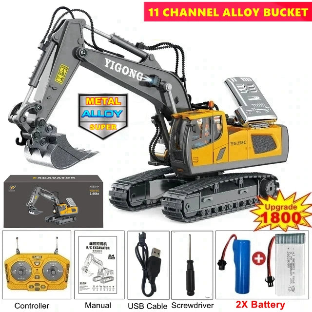 Véhicule de chantier télécommandé 4x4 – Pelleteuse, Camion-benne ou Bulldozer RC (modèle au choix)