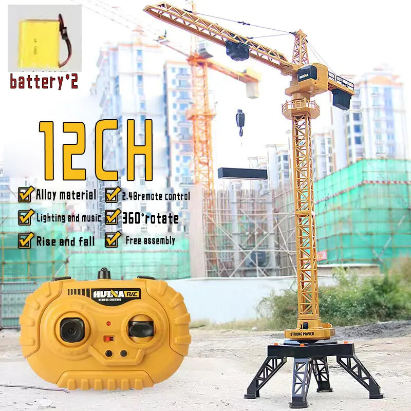 Grue télécommandé Huina  – Véhicule de chantier RC 12 canaux en alliage