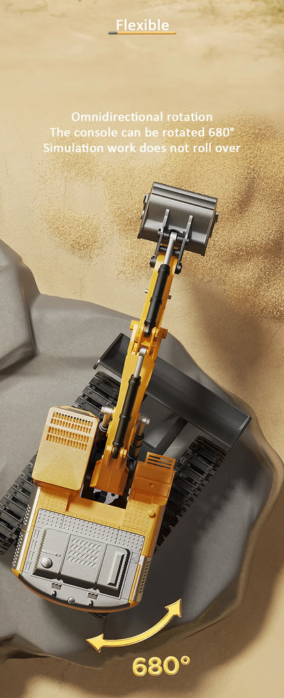 Pelleteuse télécommandée en alliage avec lumières et sons – Véhicule de chantier RC pour enfants