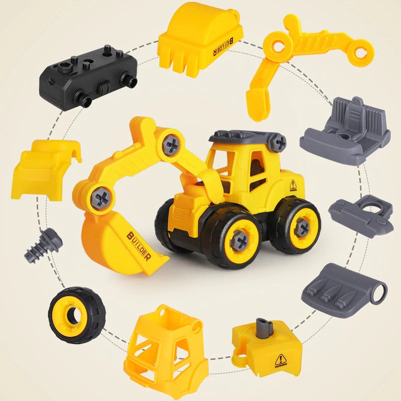 Coffret 8 Véhicules de Chantier à Monter – Excavatrice, Tracteur, Bulldozer & Camion de Pompier – Jouets Vis & Boulons pour Enfants
