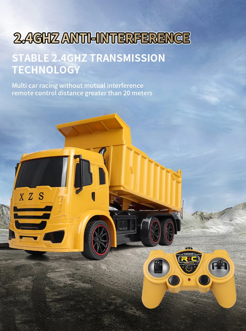 Camion-benne de chantier télécommandé 2,4 GHz – Véhicule RC en alliage pour enfants