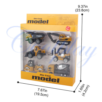 Set de 6 Véhicules de Chantier en Métal – Camion, Tracteur, Chargeur & Pelleteuse – Jouets dès 3 ans