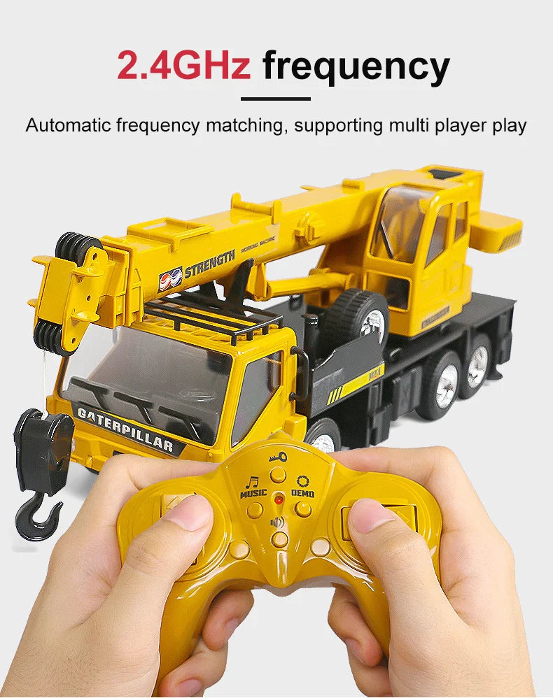 Camion grue télécommandé – Véhicule de chantier RC 2,4 GHz avec flèche élévatrice pour enfants