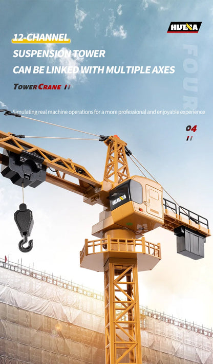 Grue télécommandé Huina  – Véhicule de chantier RC 12 canaux en alliage