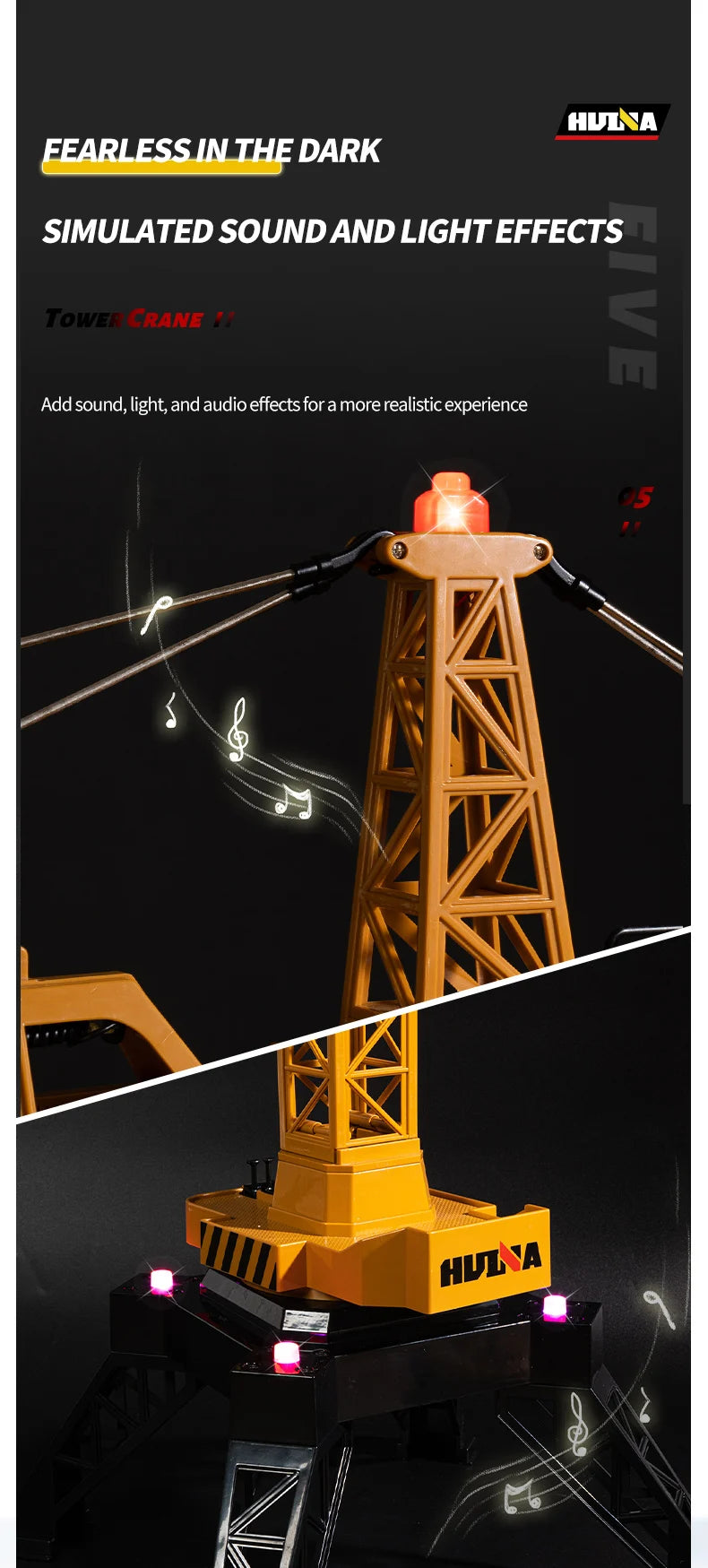 Grue télécommandé Huina  – Véhicule de chantier RC 12 canaux en alliage