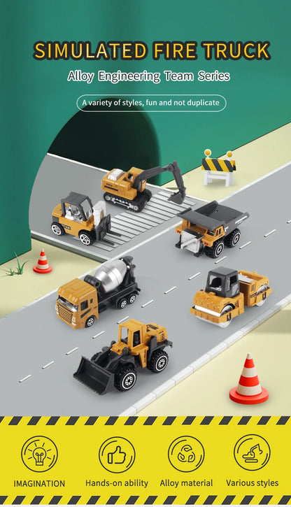 Set de 6 Véhicules de Chantier en Métal – Camion, Tracteur, Chargeur & Pelleteuse – Jouets dès 3 ans